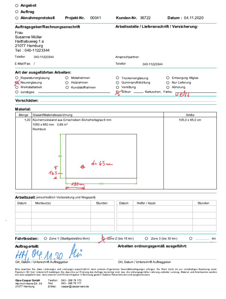 Arbeitszettel direkt unterschreiben lassen